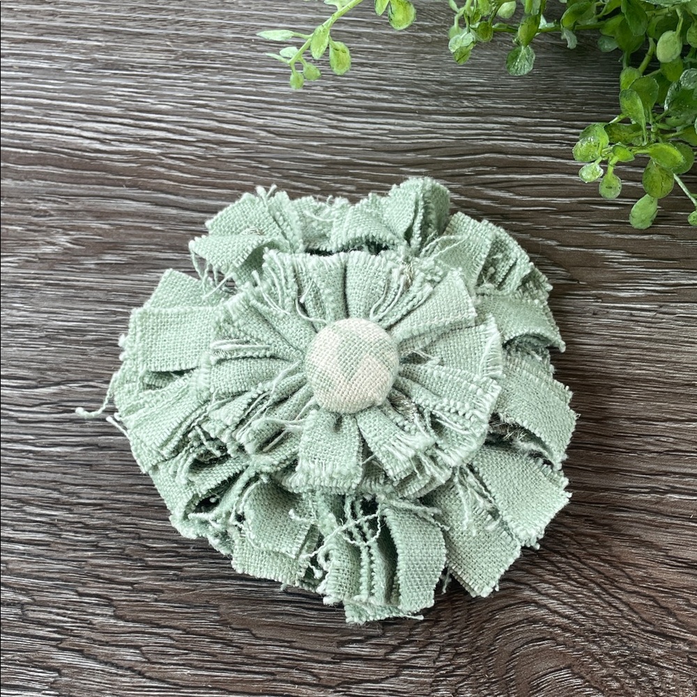 Handmade Sage Green Fabric Flower Brooch